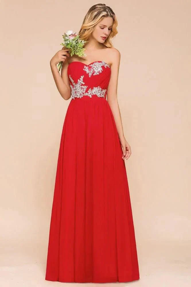 Red Charming Strapless Appliques Evening Maxi Dress Wedding Party Dress - Image 3