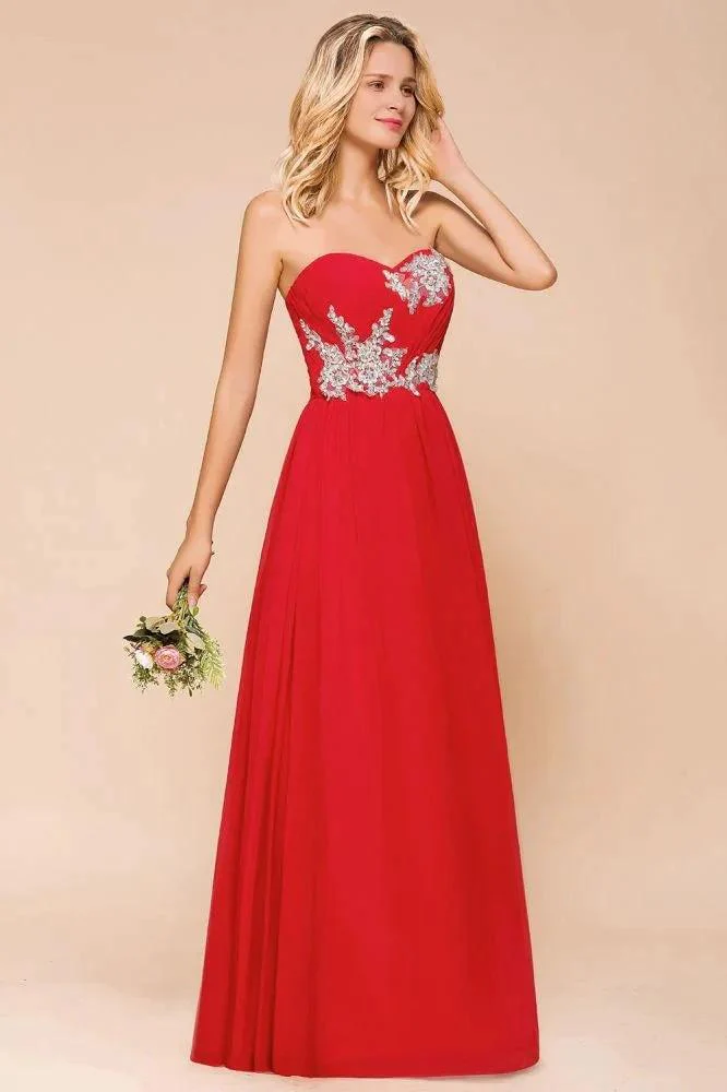 Red Charming Strapless Appliques Evening Maxi Dress Wedding Party Dress - Image 4