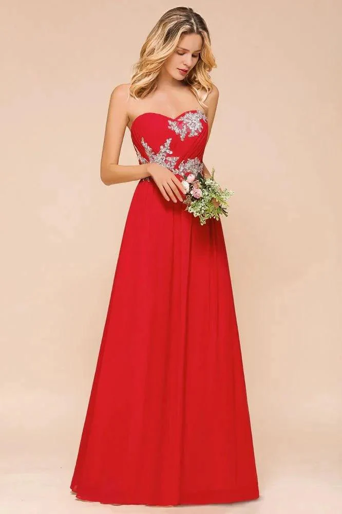 Red Charming Strapless Appliques Evening Maxi Dress Wedding Party Dress - Image 5