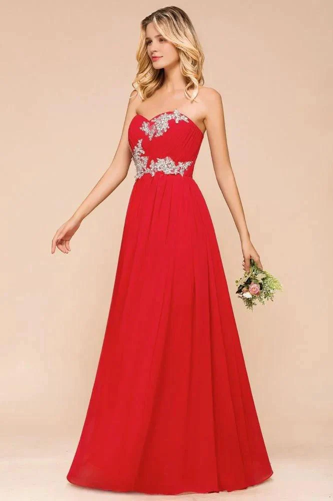 Red Charming Strapless Appliques Evening Maxi Dress Wedding Party Dress - Image 6