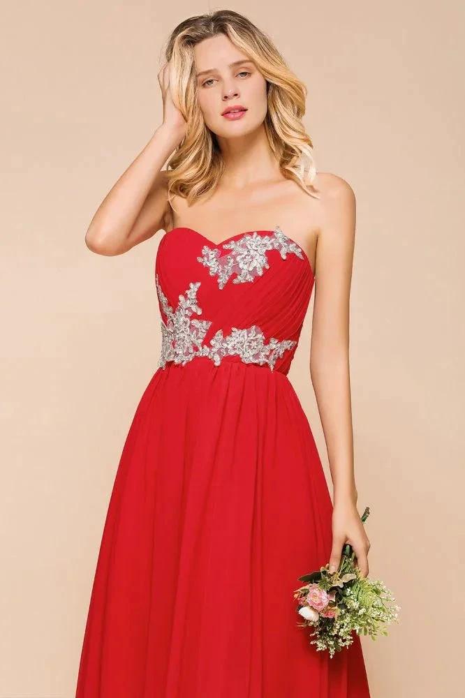 Red Charming Strapless Appliques Evening Maxi Dress Wedding Party Dress - Image 7