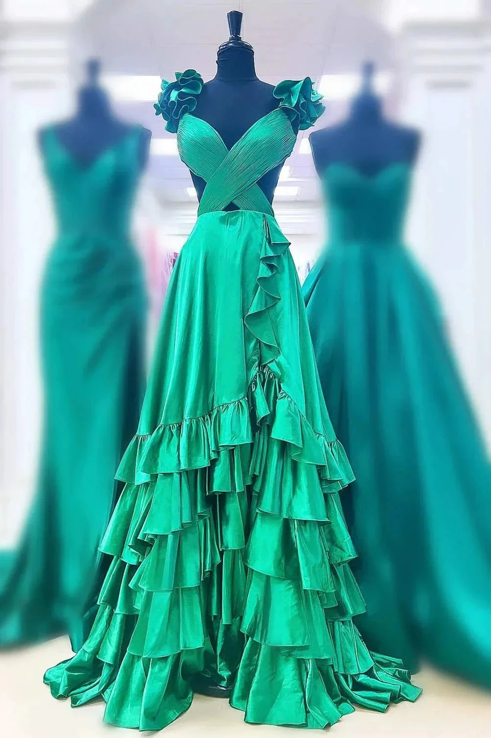 Brittany | Red Cutout Ruffle A-Line Long Prom Dress with Slit - Image 16