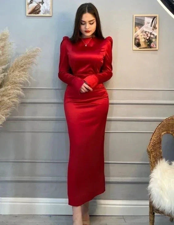 Red Elegant Long Sleeves Evening Dress Red Prom Dress Y6933 - Image 2