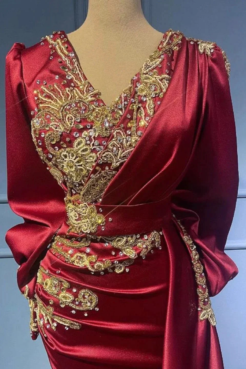 Red evening dresses with sleeves elegant floor-length prom dresses - Image 2