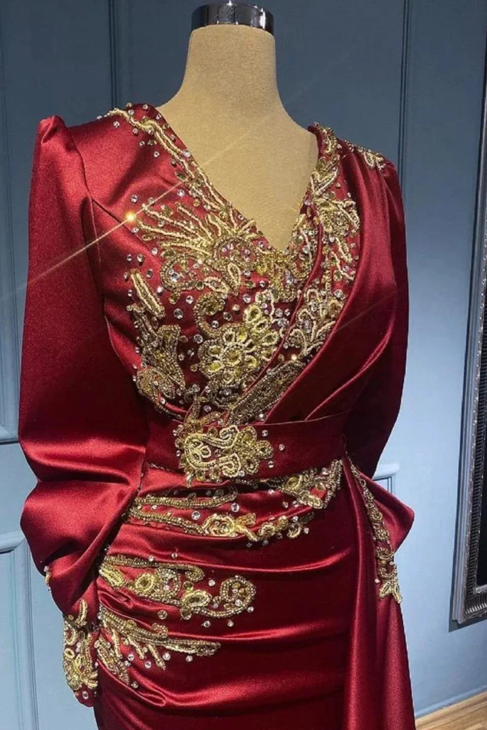 Red evening dresses with sleeves elegant floor-length prom dresses - Image 3