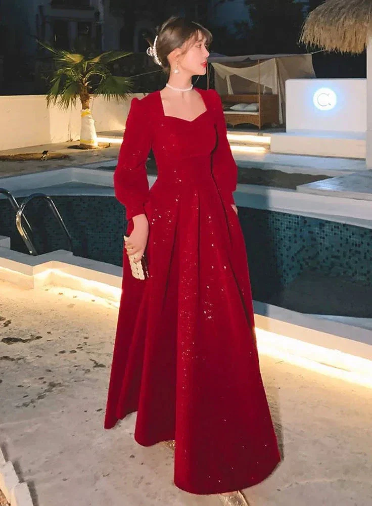 Red Glitter Modest Prom Dress Muslim Formal Evening Dress Fashion Dress Y4976 - Image 3