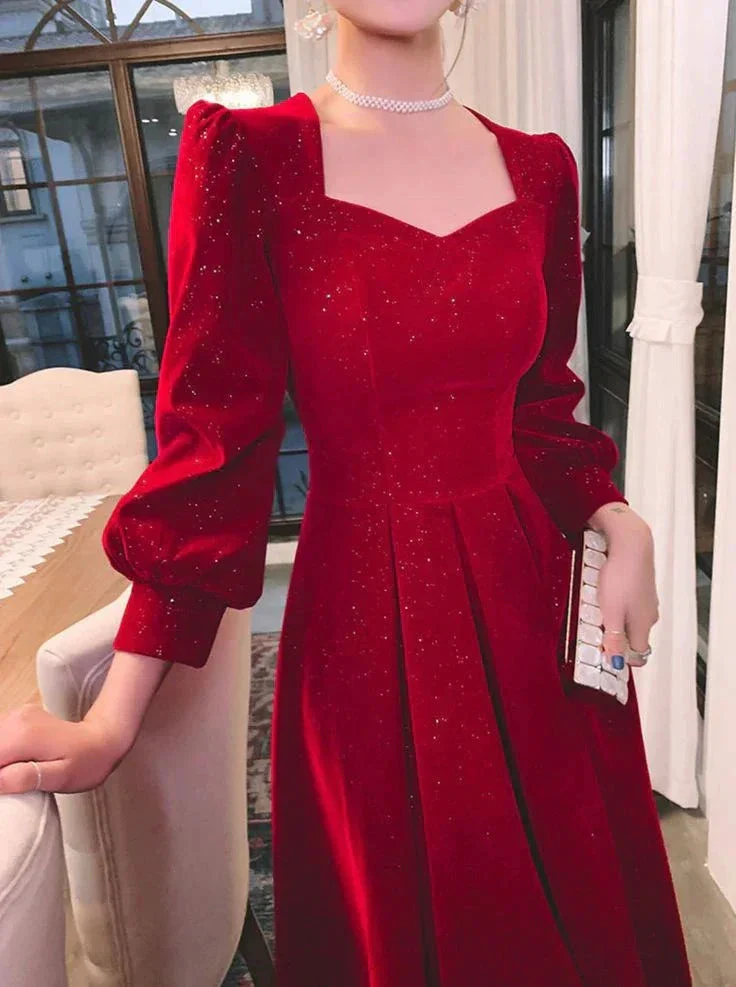 Red Glitter Modest Prom Dress Muslim Formal Evening Dress Fashion Dress Y4976 - Image 4