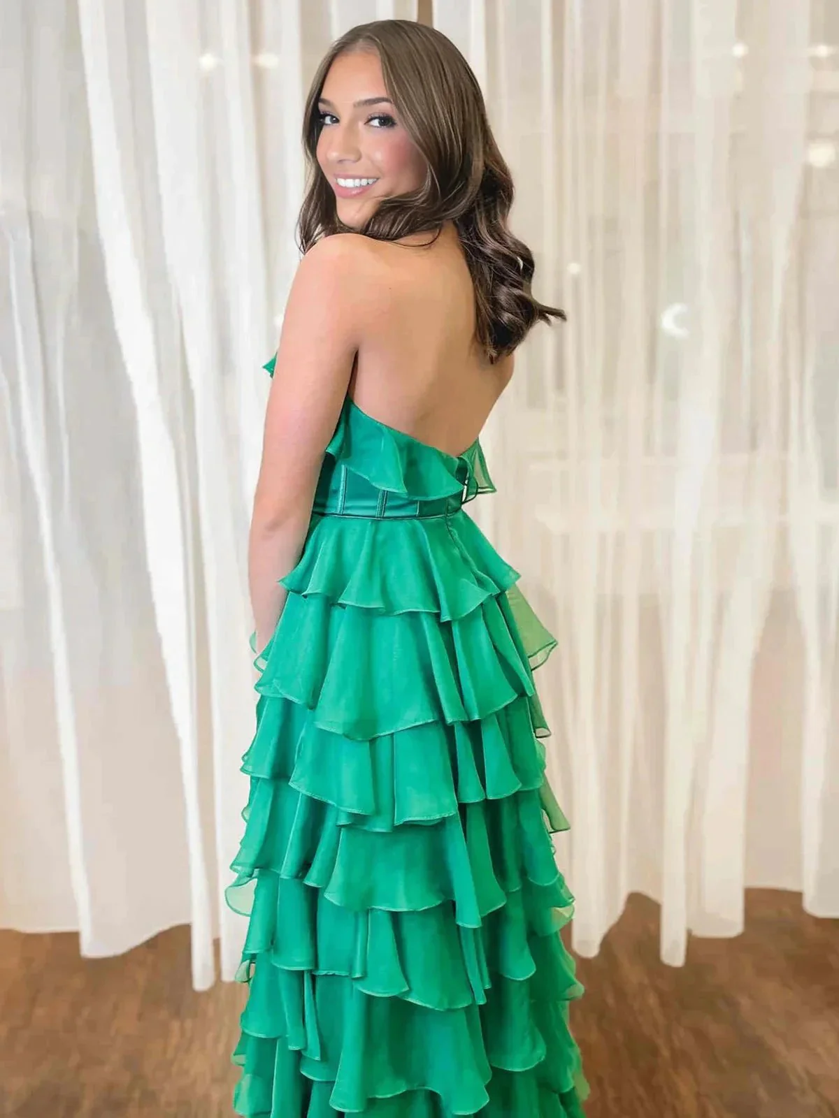 Halter Keyhole Ruffle Tiered Prom Dress with Slit - Image 10