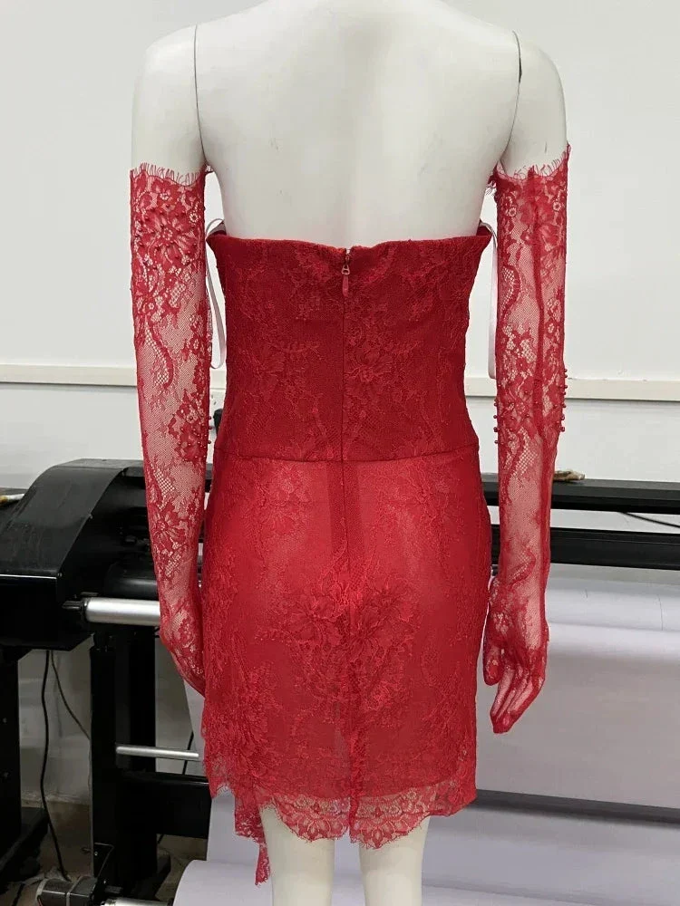 Red Lace Mini Homecoming Dress Red Party Gown Y7387 - Image 6