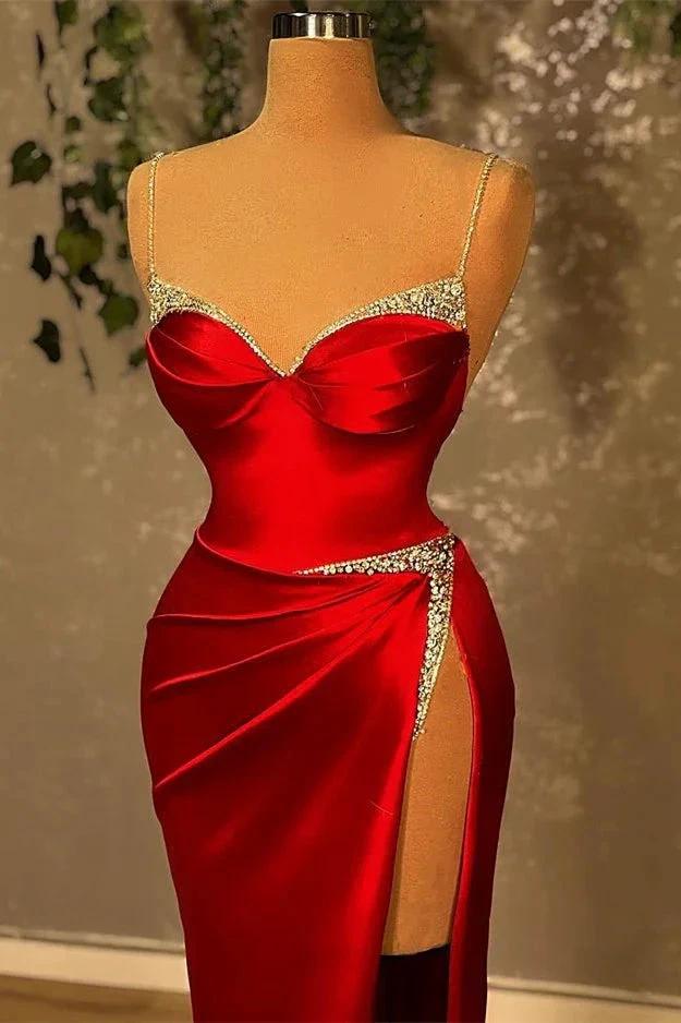 Red Long Glitter Sleeveless Evening Dresses With Side Slit - Image 2