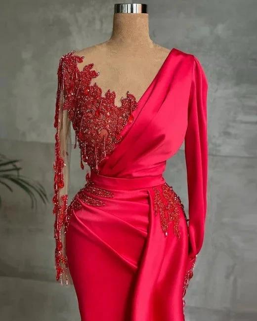 Red Long Prom Dresses | Evening dresses with sleeves - Image 2