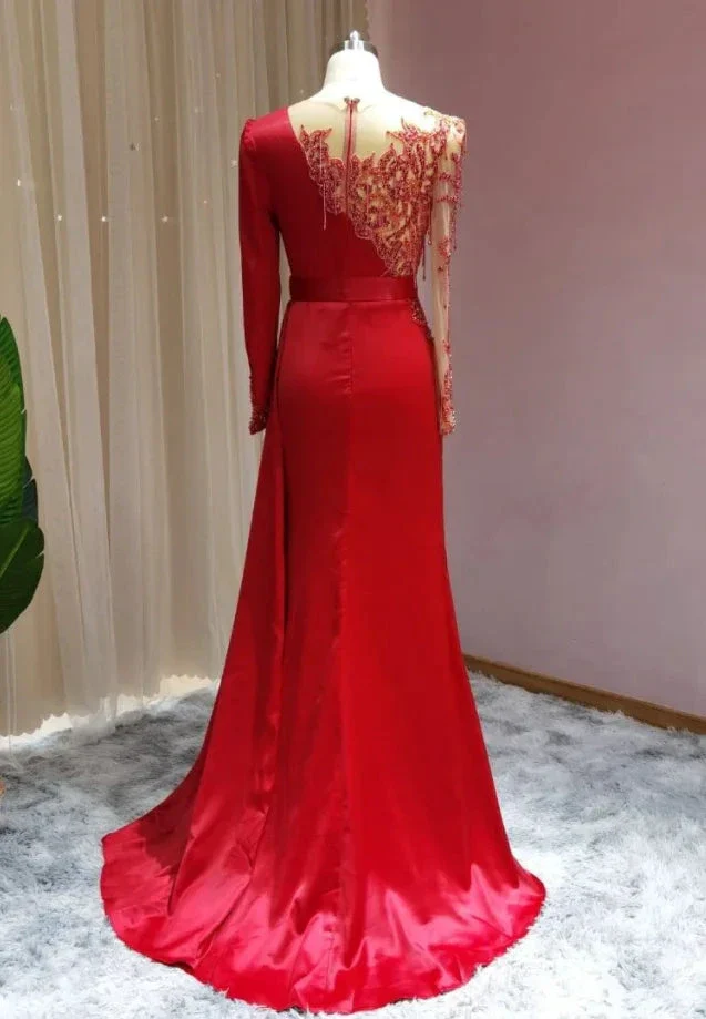 Red Long Prom Dresses | Evening dresses with sleeves - Image 3
