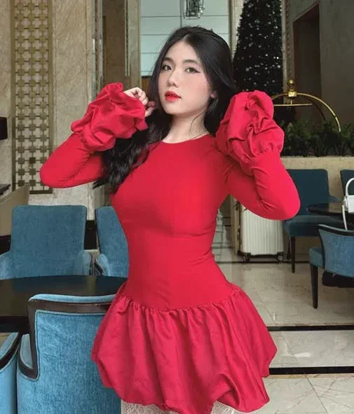 Red Long Sleeves A Line Mini Cocktail Dress Classy Homecoming Dress Y8103 - Image 2