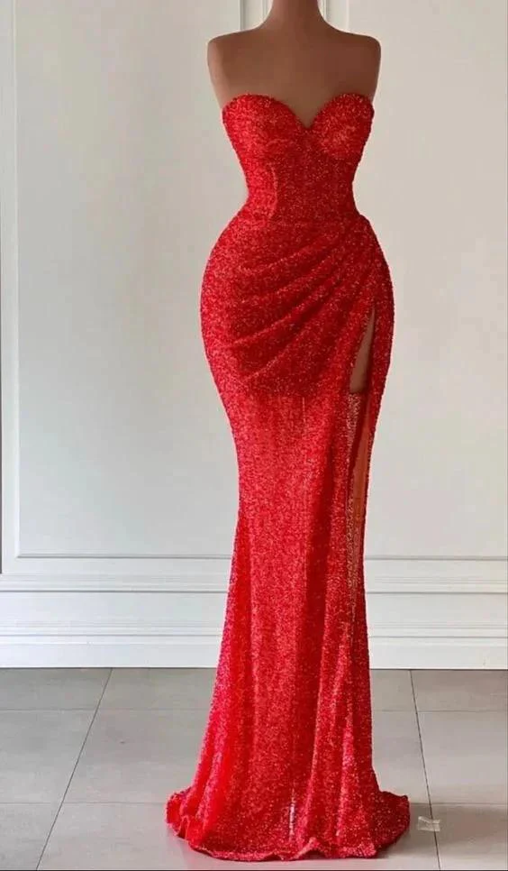 Red Mermaid Evening Dress With High Split Y71 - Image 2