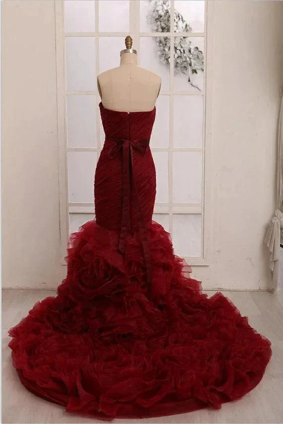 Red mermaid long prom dresses,gorgeous evening dresses,sweetheart strapless evening dresses Y1441 - Image 2