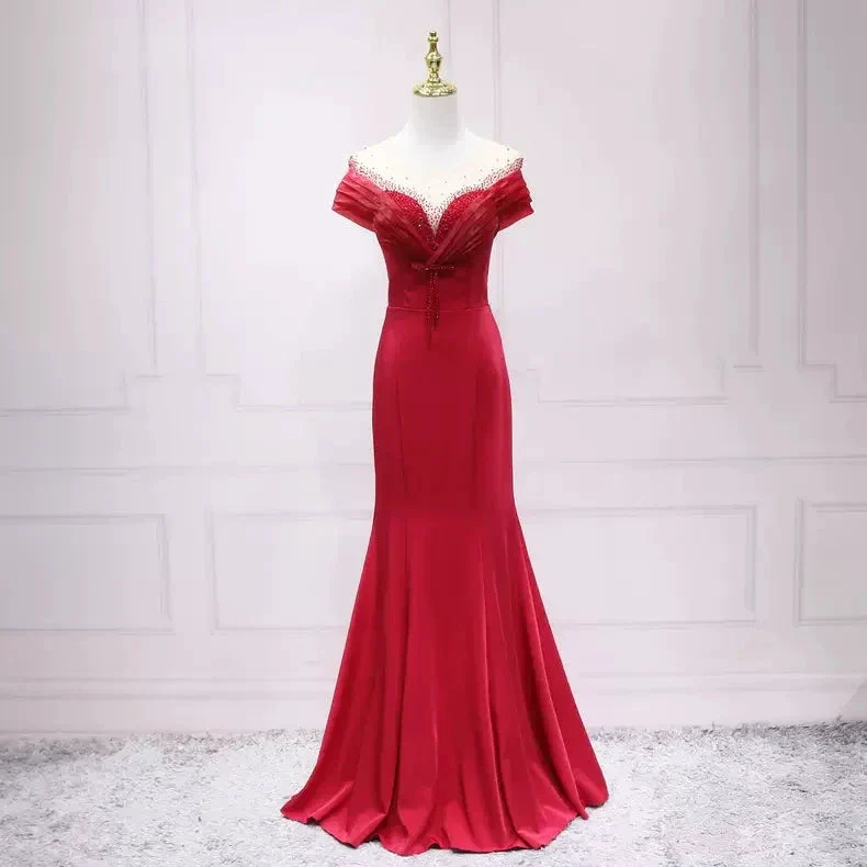 Red Mermaid Satin Evening Dress Charming Evening Dress s14 - Image 2