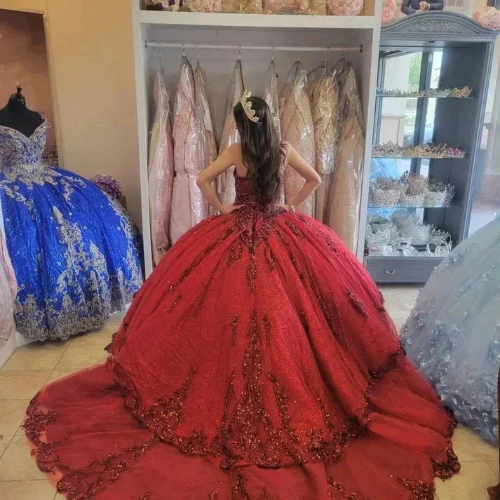 Red New Quinceanera Dresses Sequin Beading Appliques Sweetheart Formal Party Princess Ball Gowns Vestidos Y4257 - Image 2