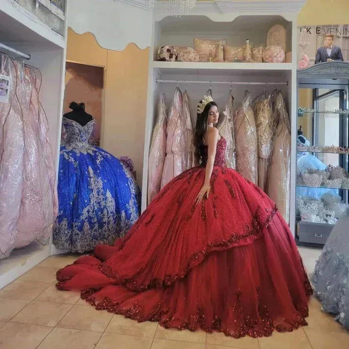 Red New Quinceanera Dresses Sequin Beading Appliques Sweetheart Formal Party Princess Ball Gowns Vestidos Y4257 - Image 3
