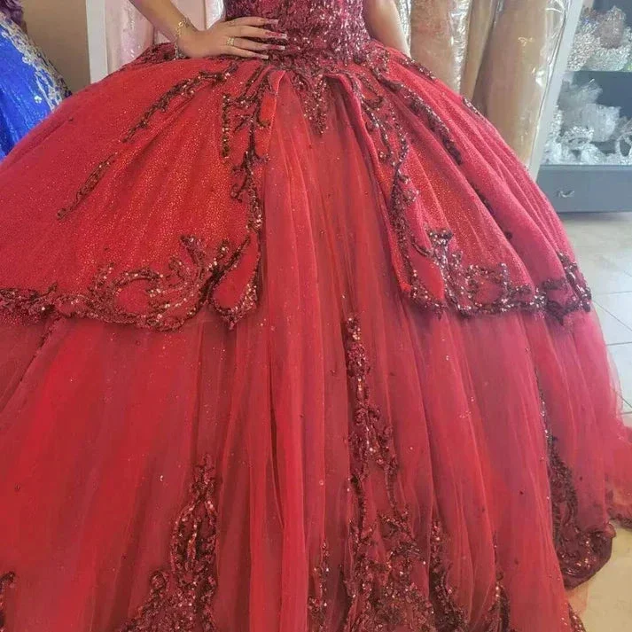 Red New Quinceanera Dresses Sequin Beading Appliques Sweetheart Formal Party Princess Ball Gowns Vestidos Y4257 - Image 4