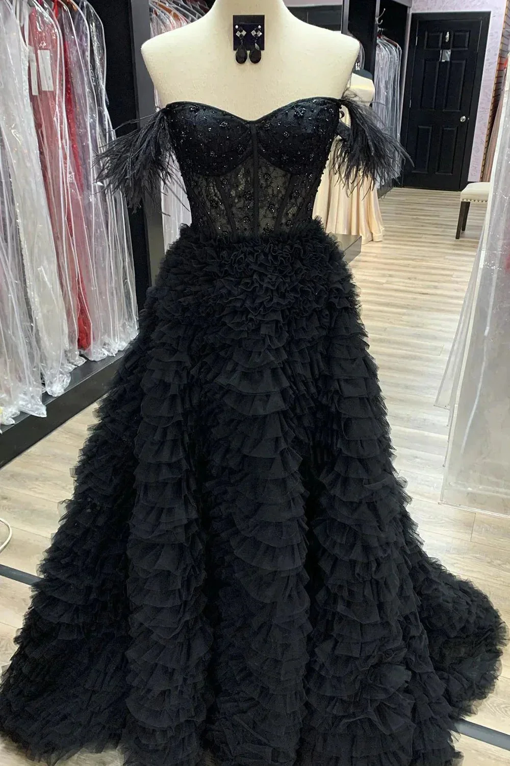 Ingrid |A Line Sweetheart Tiered Tulle Long Prom Dress With Slit - Image 5