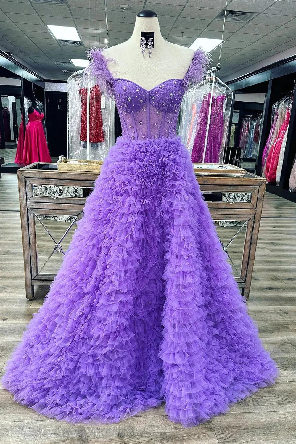 Ingrid |A Line Sweetheart Tiered Tulle Long Prom Dress With Slit - Image 7