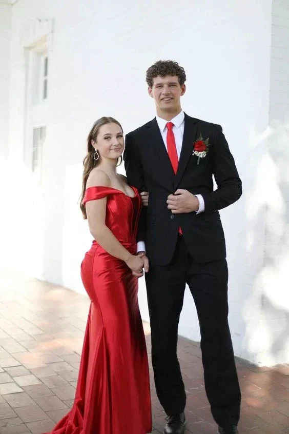 Red Off The Shoulder Prom Dress With Split Red Evening Gown Y6568 - Image 2