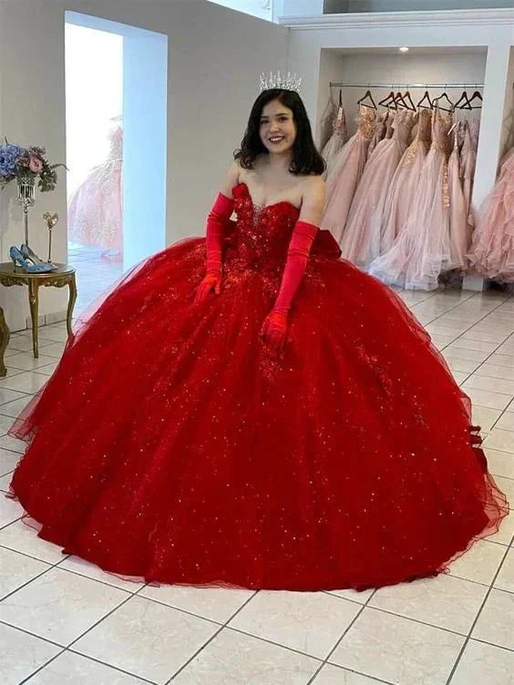 Red Quinceanera Dresses Sweetheart Lace Appliques Sweet 16 Dress Ball Gowns Y179 - Image 2