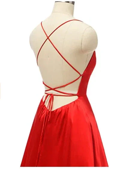 Red Satin Long Prom Gown Front Slit Evening Dresses Floor Length Prom Dresses S26169 - Image 2