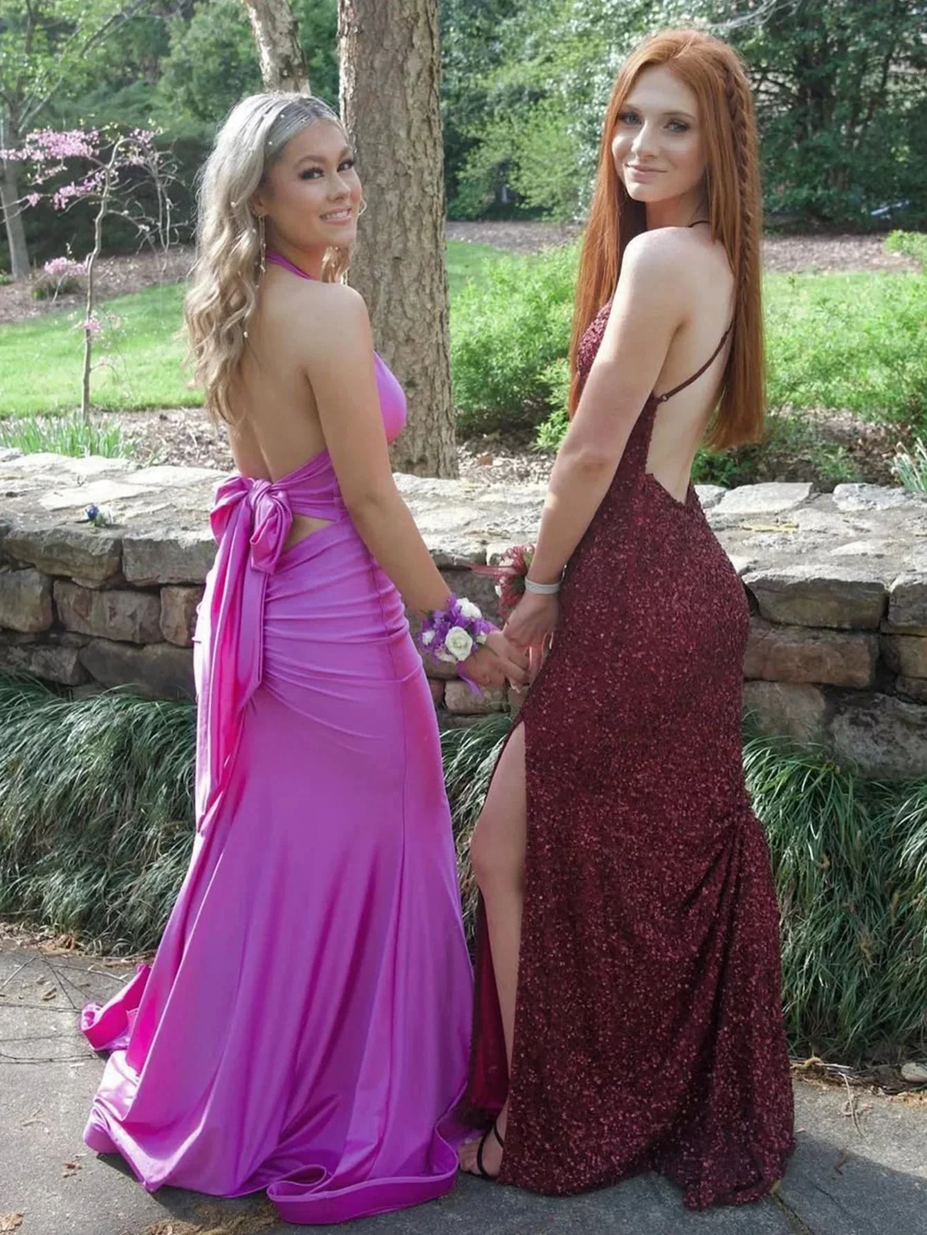 Red Satin Mermaid Tight V Neck Long Prom Dress With Bow Tie - Image 6