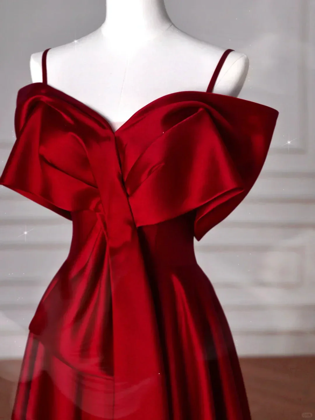 Red Satin Off The Shoulder Prom Dress Bow A Line Evening Dress Y8626 - Image 2