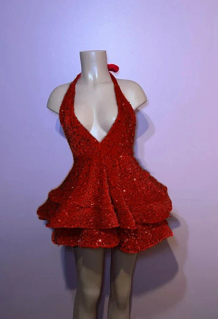 Red Sequin A-line Homecoming Dresses Sparkly Sequin Cocktail Dresses Y4239 - Image 4
