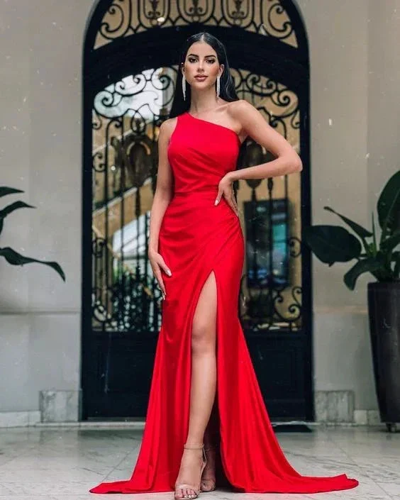Red Simple Mermaid Prom Dress With Split Red Evening Dress Y5714 - Image 2