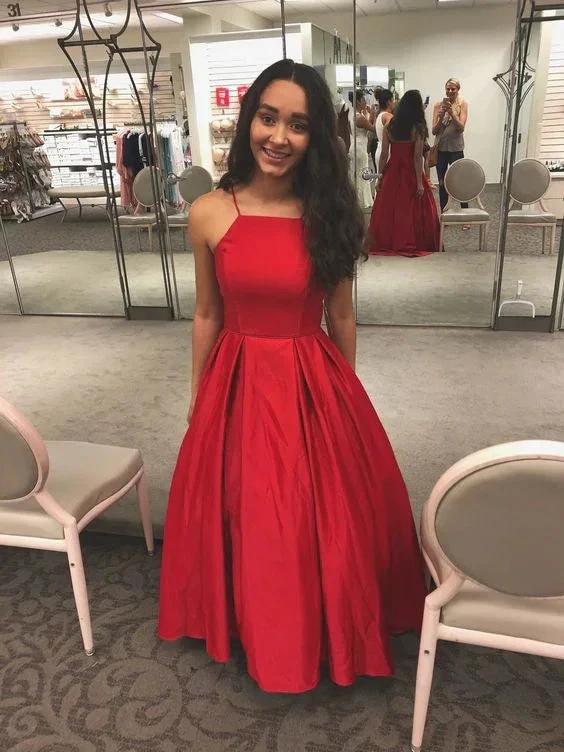 Red Sleeveless A-Line Prom Dresses Simple Evening Dresses Y776 - Image 2