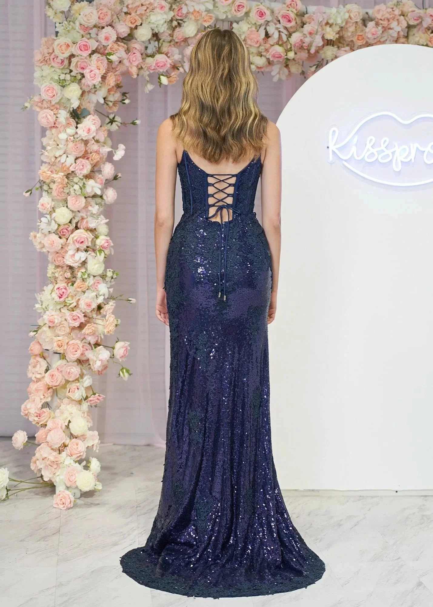 Kairi |Mermaid Spaghetti Straps Appliques Prom Dress with Slit - Image 3