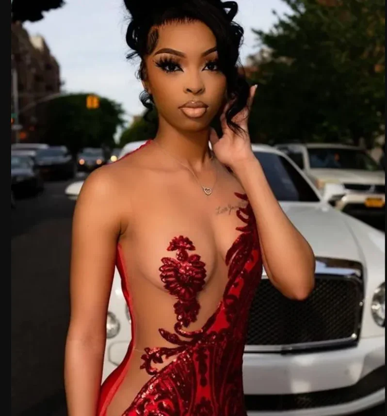Red Sparkly Mermaid Sequins Lace Prom Dress Evening Dress Y5047 - Image 2