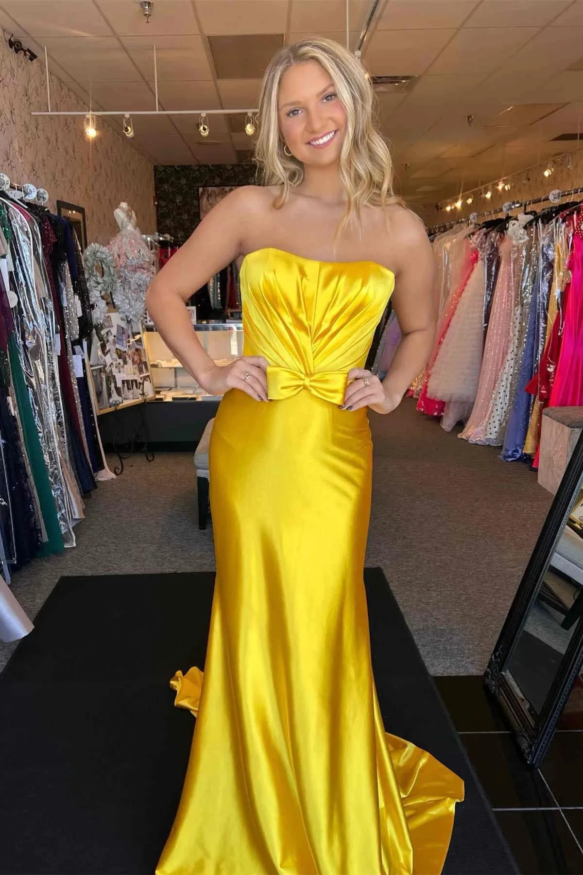 Penny | Red Strapless Bow Mermaid Long Prom Dress - Image 4