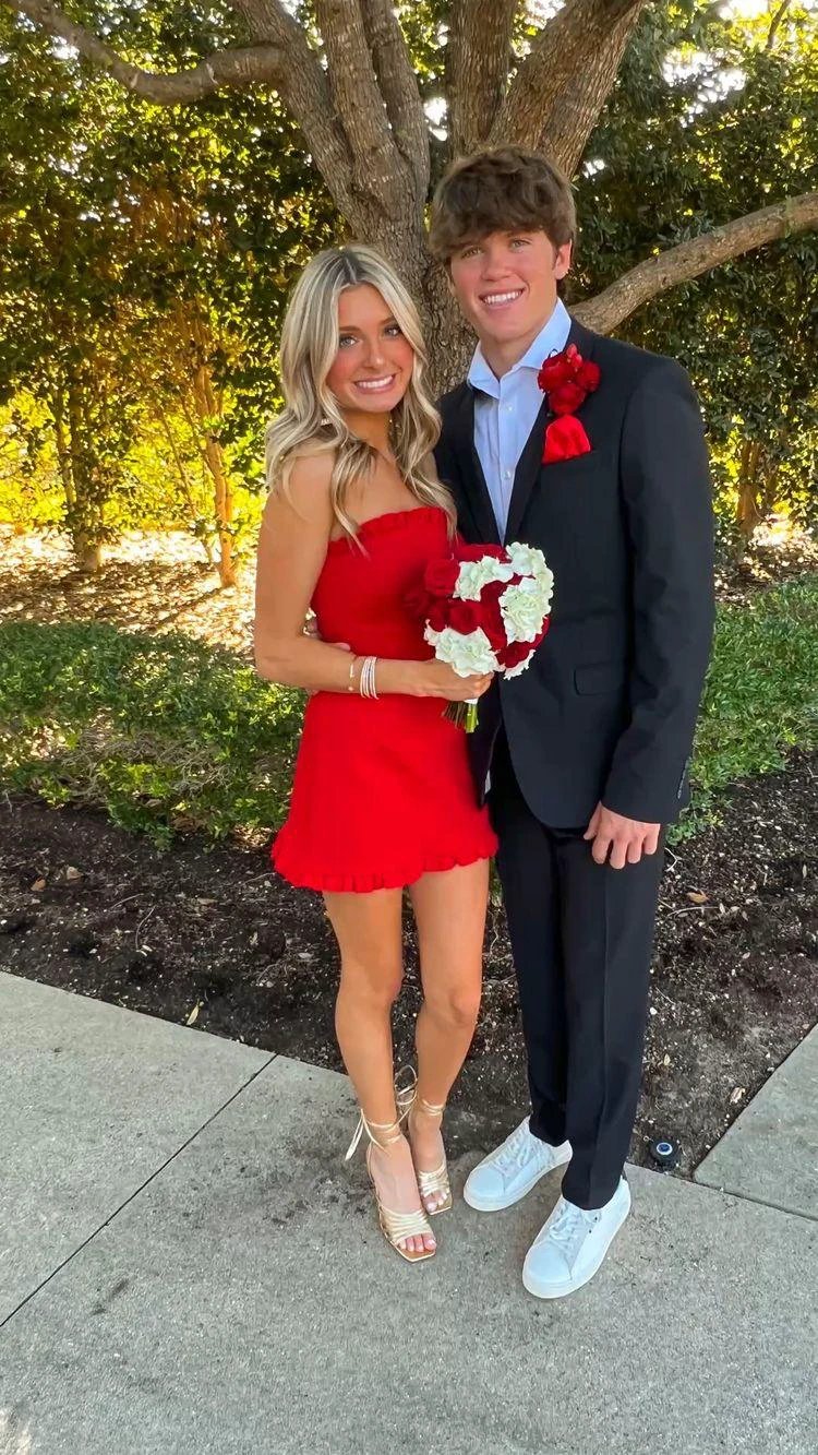 Red Strapless Short Homecoming Dress Birthday Party Dress Y1599 - Image 2