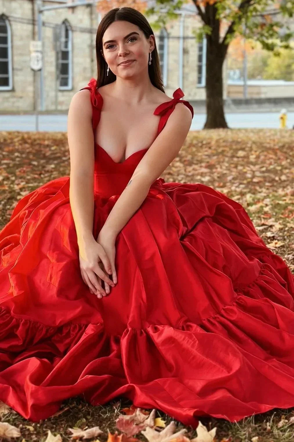 Kamilah| Red Sweetheart Bow Strap A-Line Long Prom Dress - Image 2