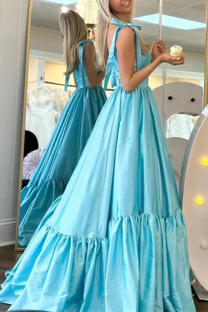 Kamilah| Red Sweetheart Bow Strap A-Line Long Prom Dress - Image 3