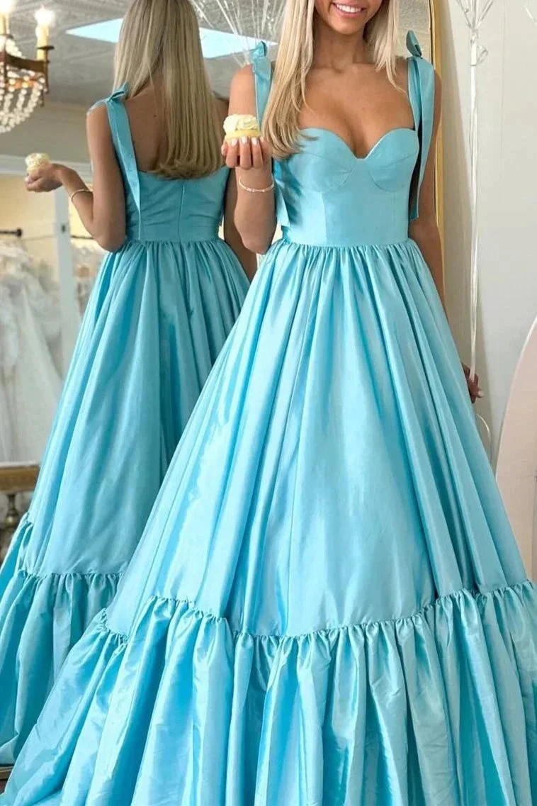 Kamilah| Red Sweetheart Bow Strap A-Line Long Prom Dress - Image 4