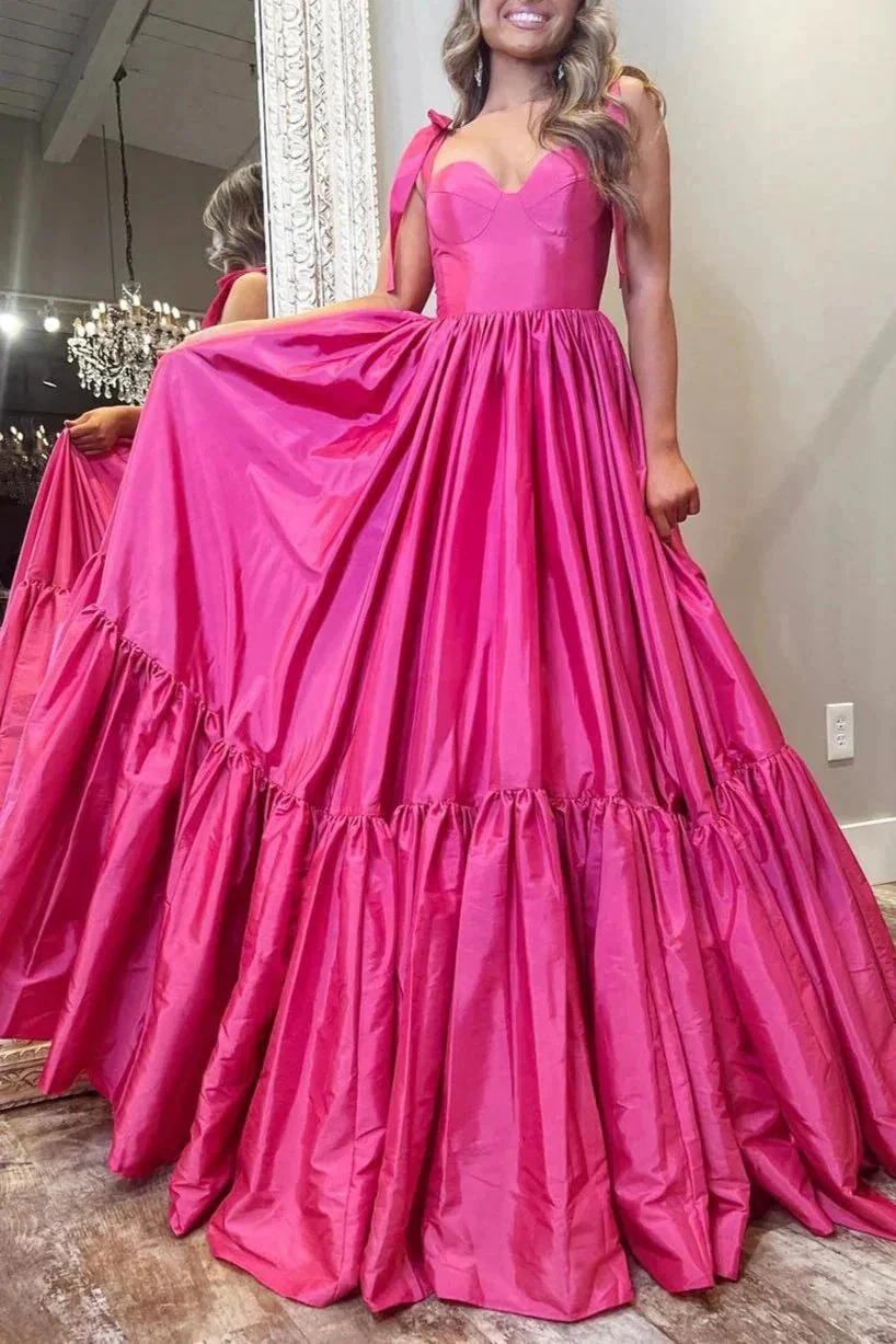 Kamilah| Red Sweetheart Bow Strap A-Line Long Prom Dress - Image 5