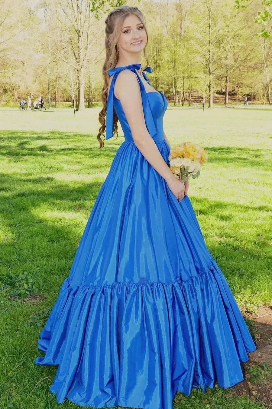 Kamilah| Red Sweetheart Bow Strap A-Line Long Prom Dress - Image 9