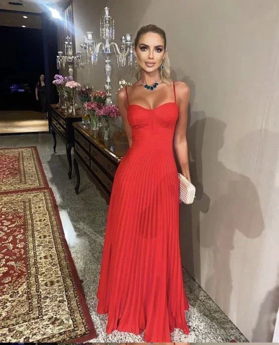 Red sweetheart neck long prom dress evening dress Y6296 - Image 2