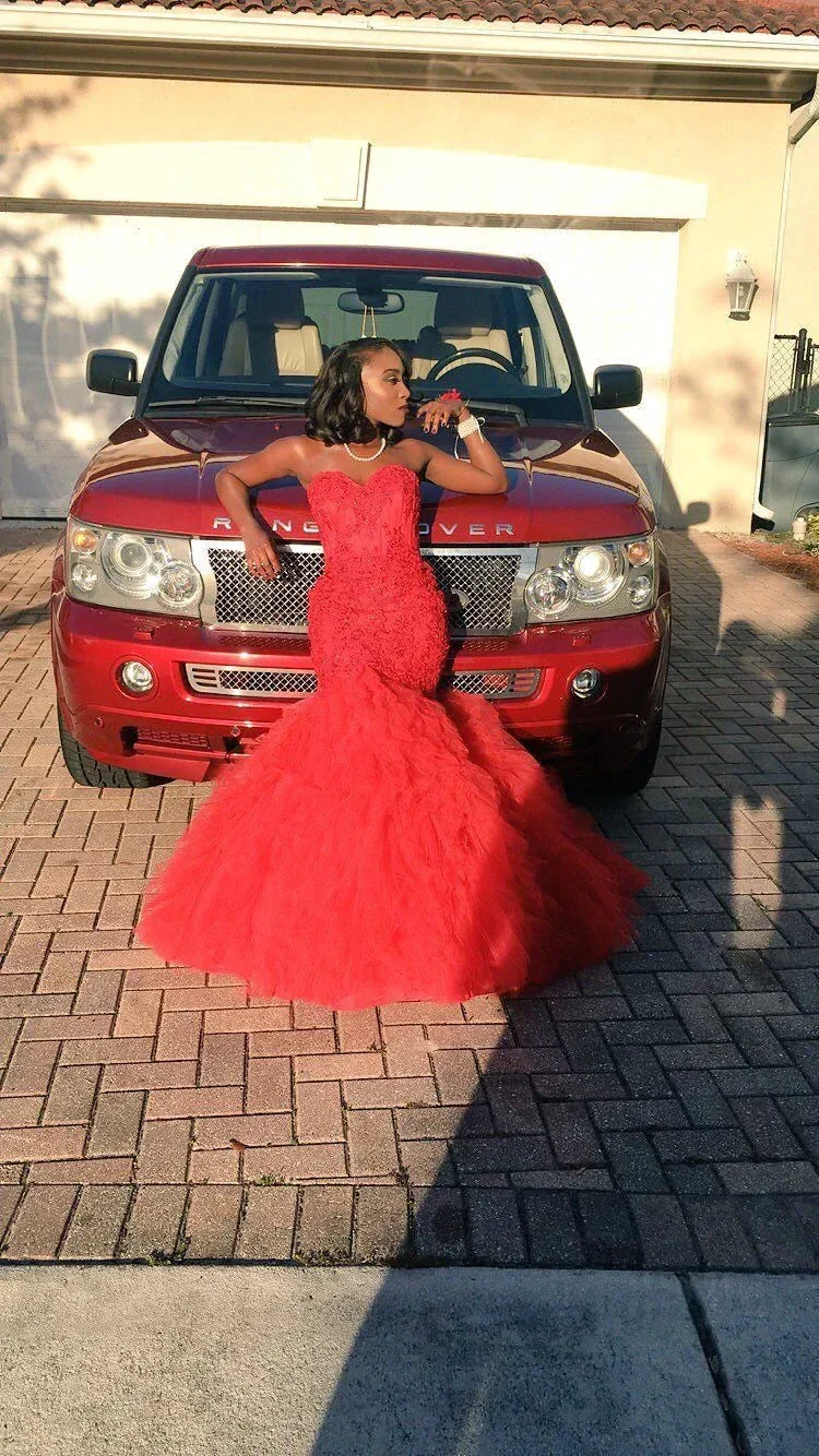 Red Sweetheart Neckline Mermaid Prom Dress Red Evening Dress Y5696 - Image 2