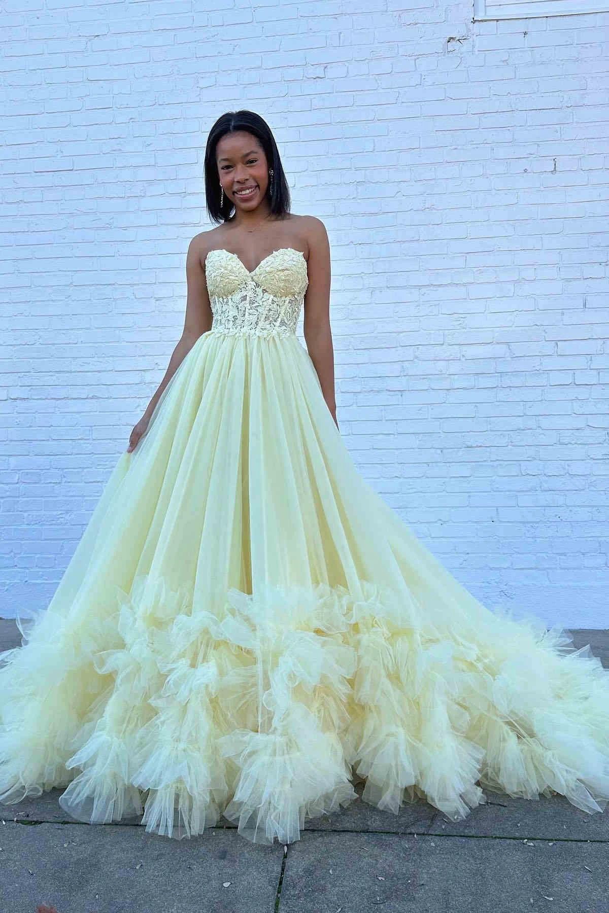 Romy | Red Tulle Appliques Sweetheart Ruffle Long Prom Dress - Image 4
