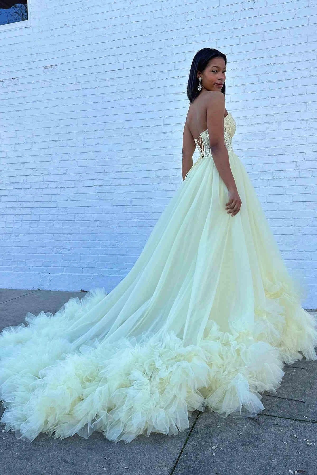 Romy | Red Tulle Appliques Sweetheart Ruffle Long Prom Dress - Image 6