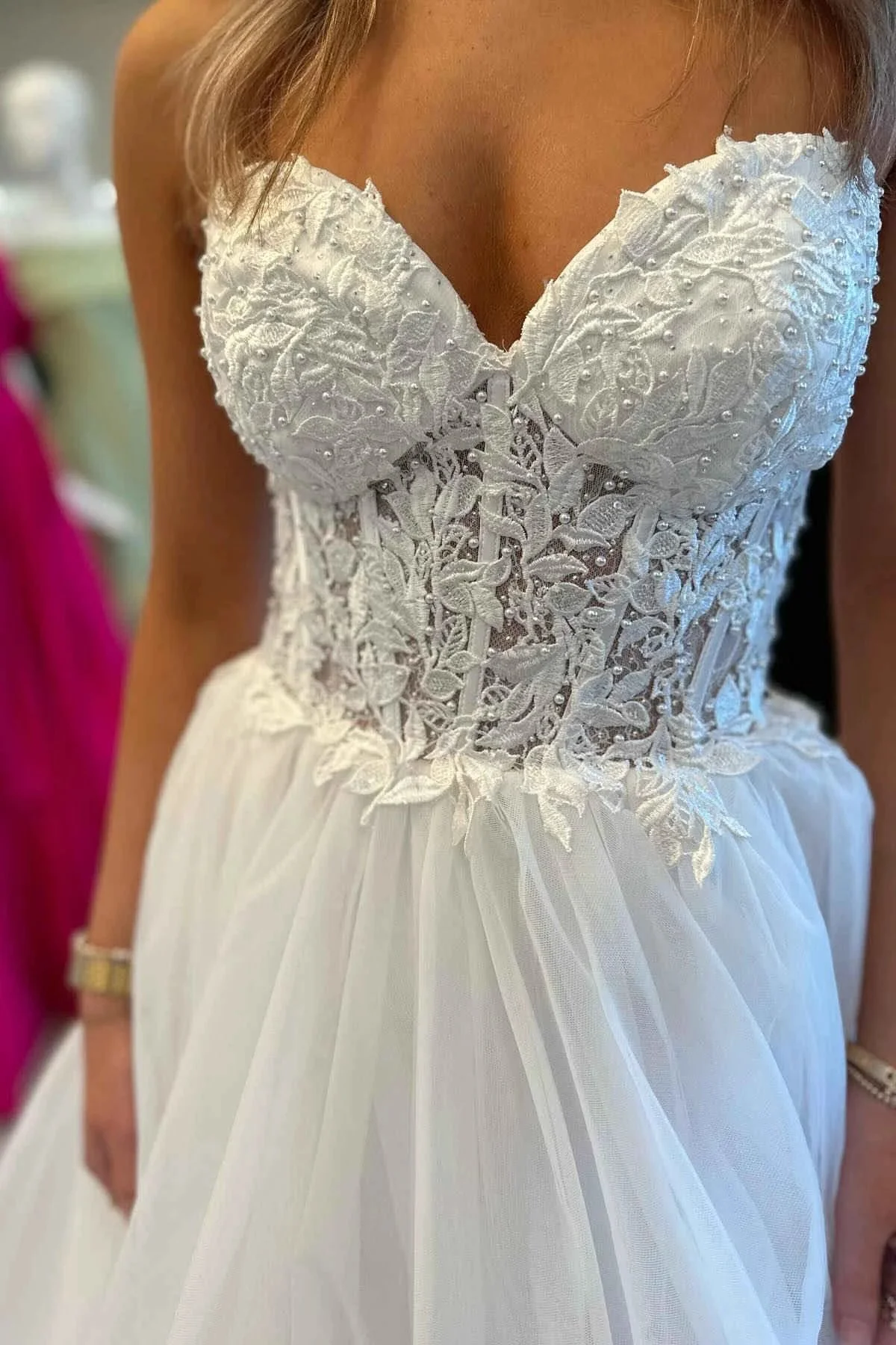 Romy | Red Tulle Appliques Sweetheart Ruffle Long Prom Dress - Image 8