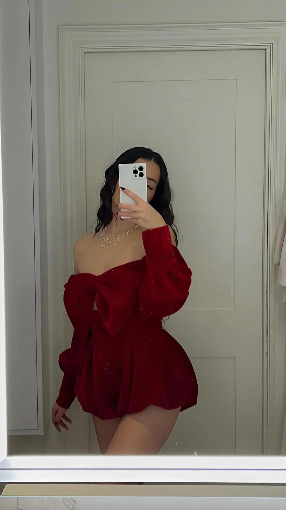 Red Velvet Off The Shoulder Mini Homecoming Dress Y4184 - Image 2