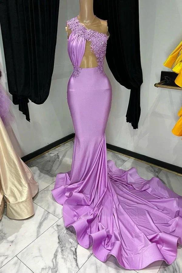 Regal Purple One Shoulder Mermaid Prom Gown with Sleeveless Design - Image 2