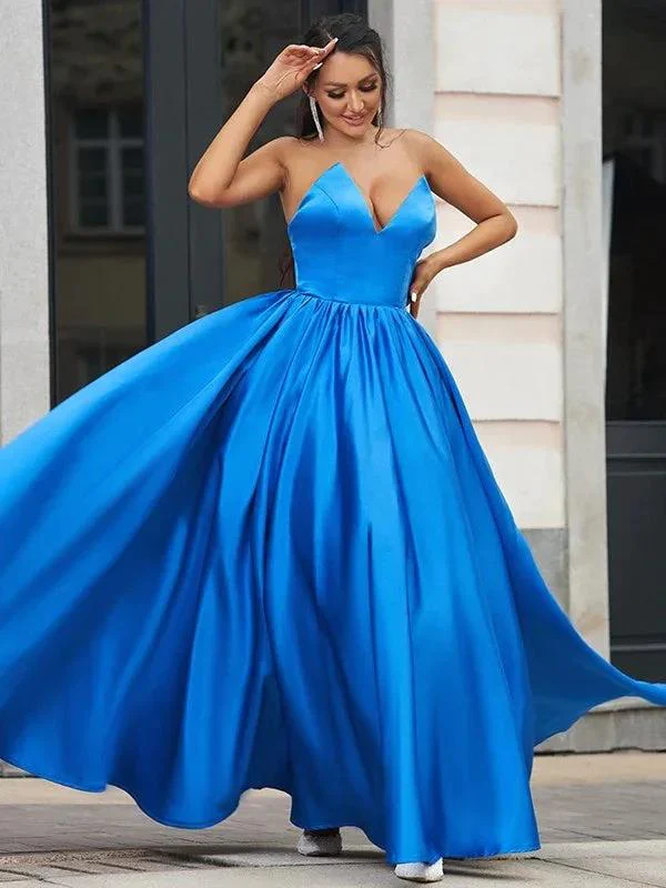 Regal Sapphire A-Line Draped V-Neck Backless Prom Dress - Image 3
